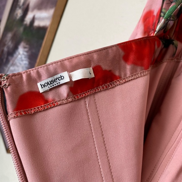 House of CB ‘Toira’ Satin Rose Print draped corset mini dress NWOT size L - Picture 6 of 15